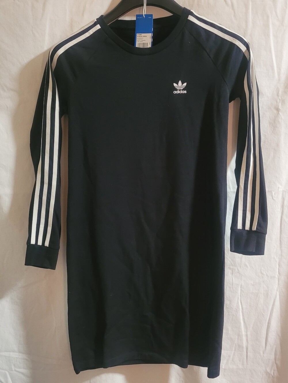 adidas LADIES Black Long Sleeve Dress Top with White 3-Stripes